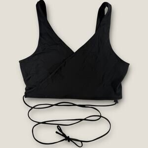 Abercrombie & Fitch Top Large Black Soft AF Collection‎ Wrap Crop Tie Surplice